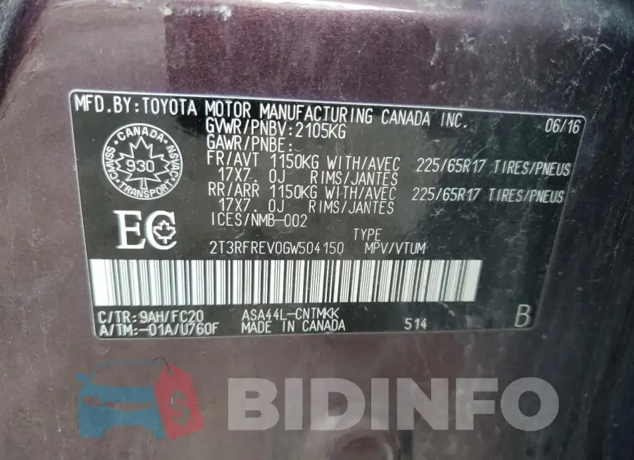 2T3RFREV0GW504150 Photo# 13