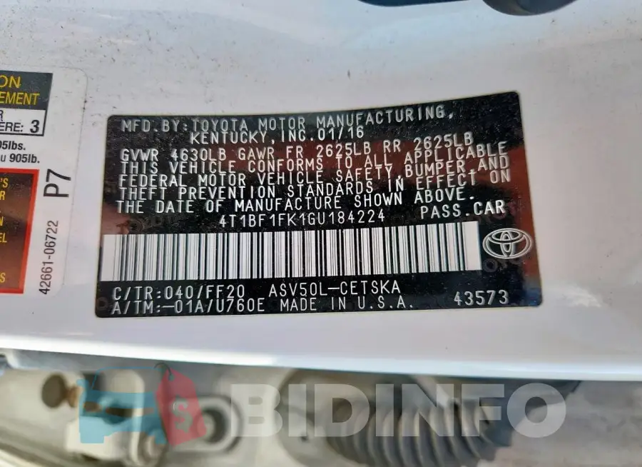 4T1BF1FK1GU184224 Photo# 12