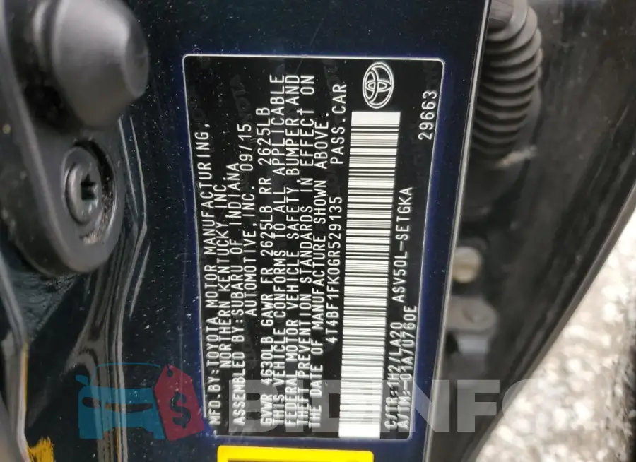 4T4BF1FK0GR529135 Photo# 12