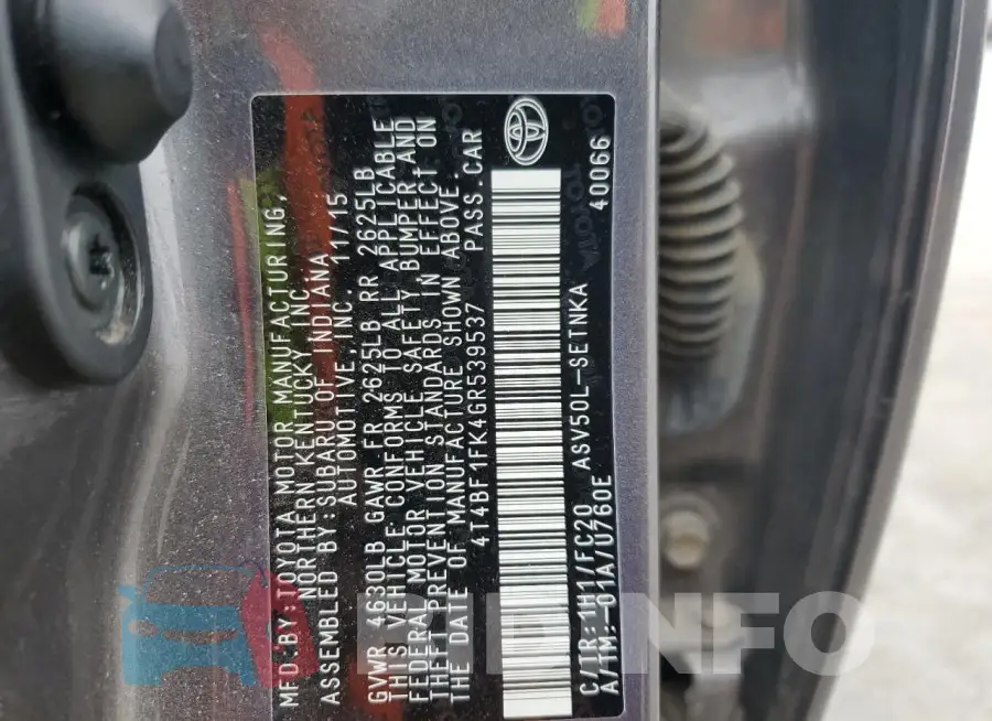 4T4BF1FK4GR539537 Photo# 12