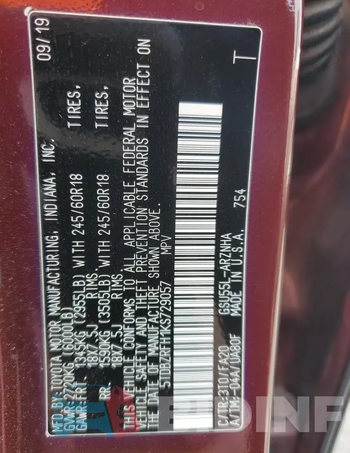 5TDBZRFH1KS729057 Photo# 12