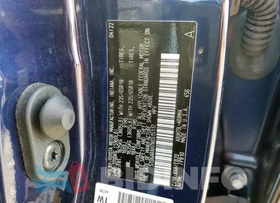 5TDGARAH7NS515117 Photo# 14