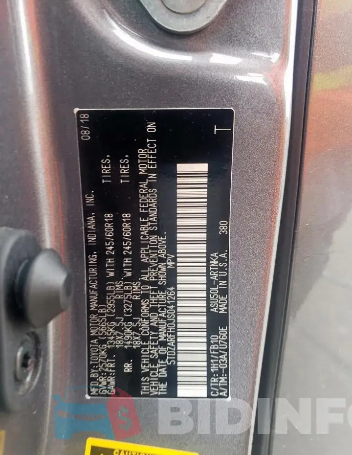 5TDZARFH0JS041264 Photo# 14