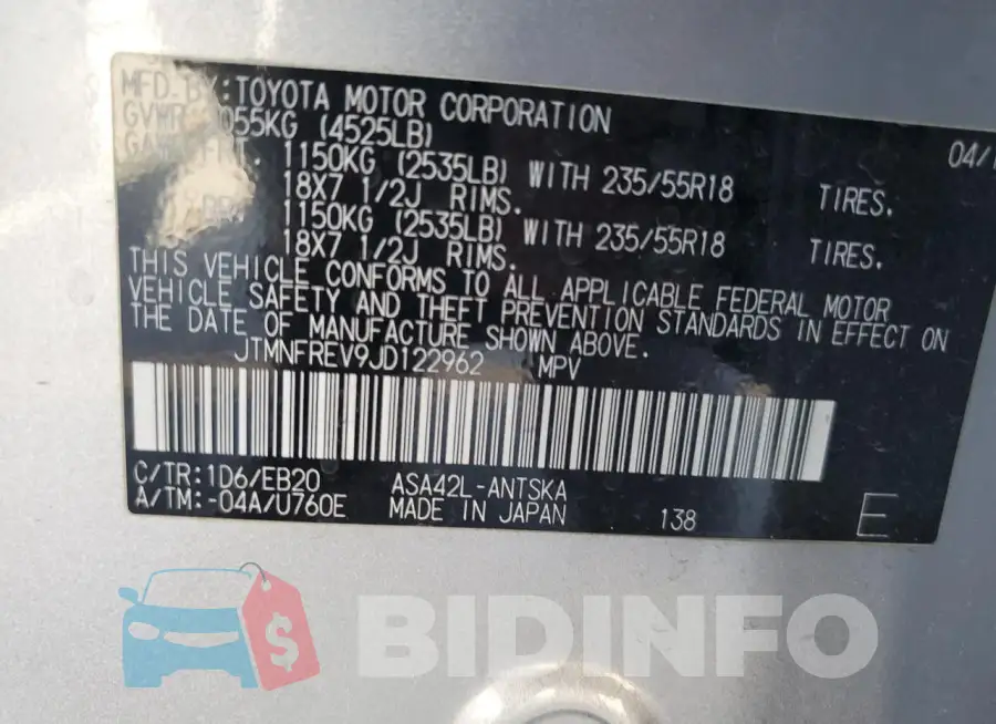 JTMNFREV9JD122962 Photo# 12