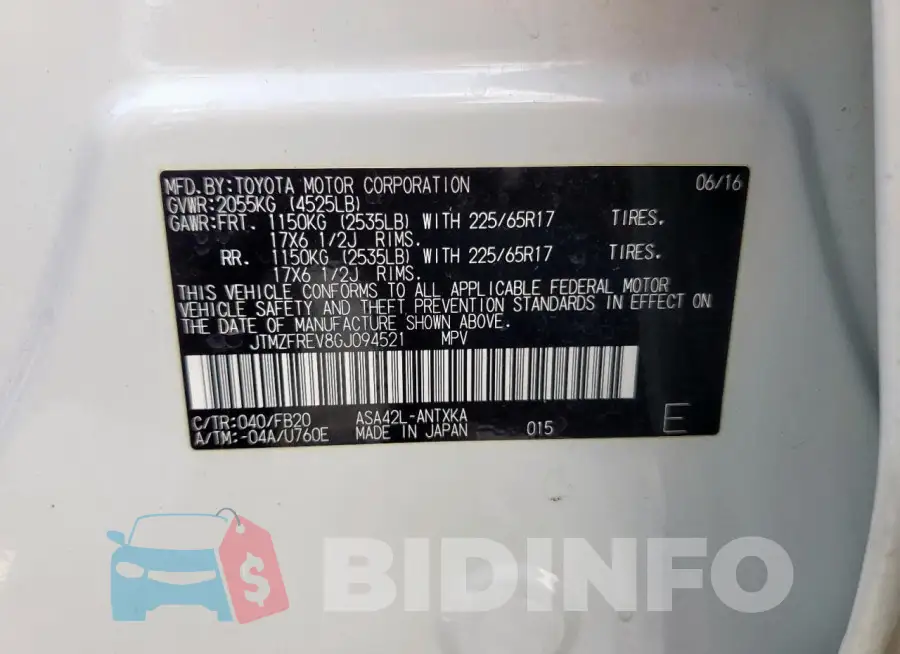 JTMZFREV8GJ094521 Photo# 14