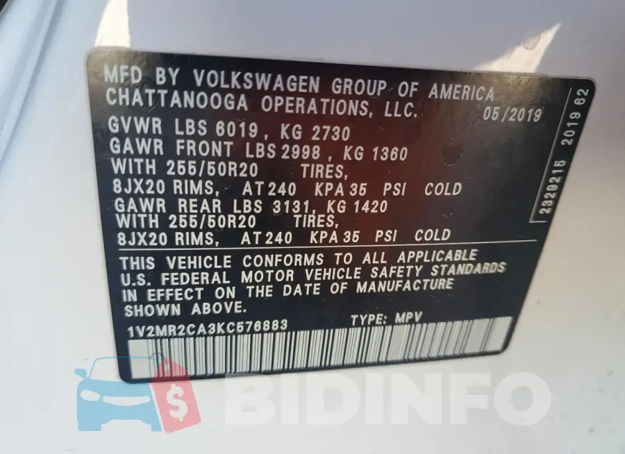 1V2MR2CA3KC576883 Photo# 14