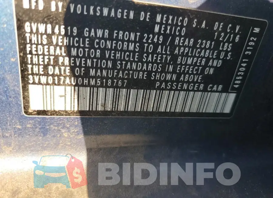 3VW017AU0HM518767 Photo# 12