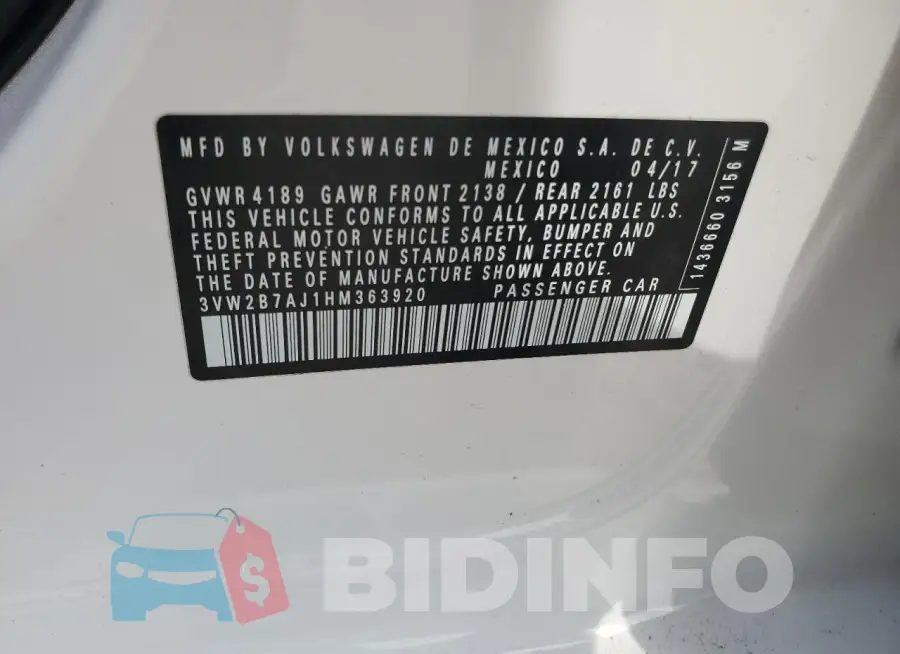 3VW2B7AJ1HM363920 Photo# 13
