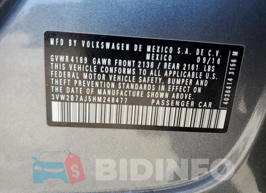 3VW2B7AJ5HM248477 Photo# 13