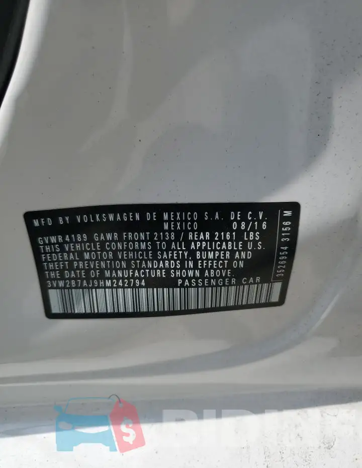 3VW2B7AJ9HM242794 Photo# 12