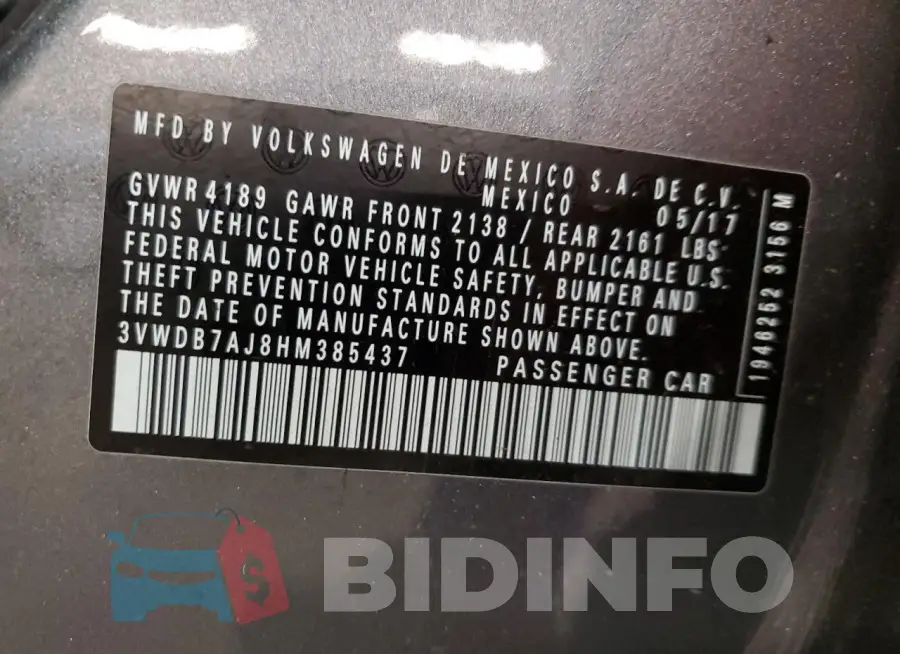 3VWDB7AJ8HM385437 Photo# 12