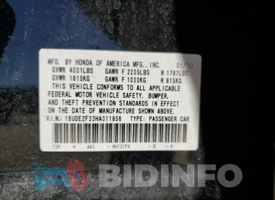 19UDE2F33HA011856 Photo# 13