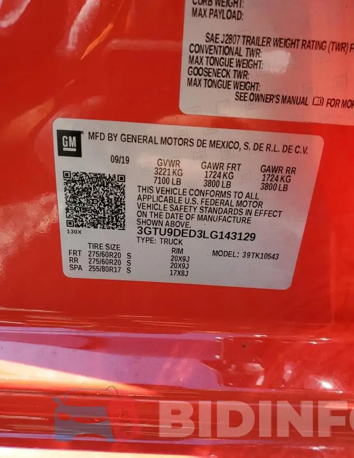 3GTU9DED3LG143129 Photo# 13