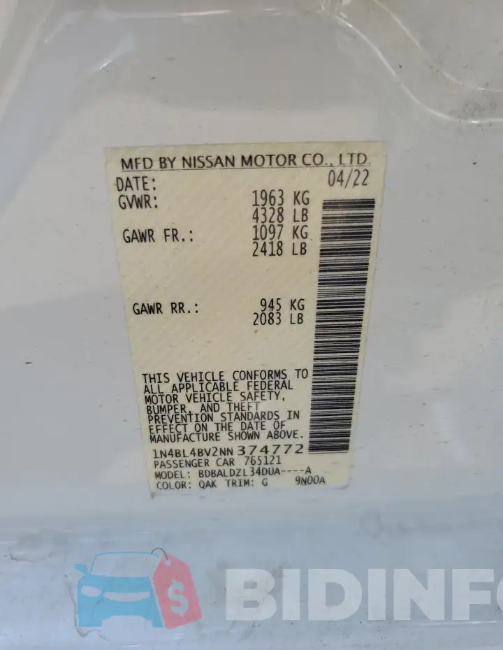 1N4BL4BV2NN374772 Photo# 12