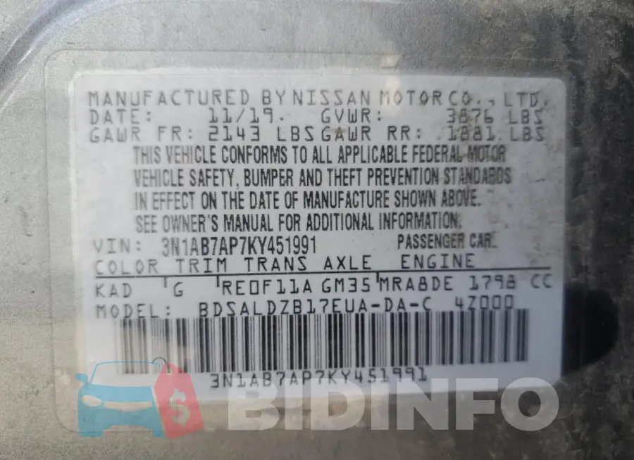 3N1AB7AP7KY451991 Photo# 12