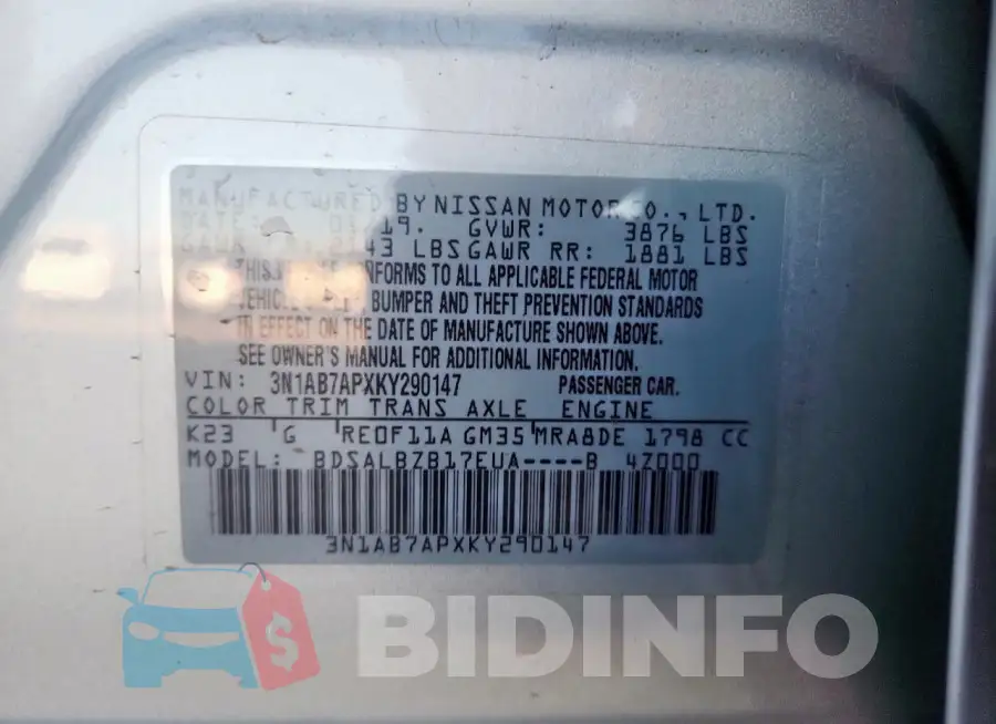 3N1AB7APXKY290147 Photo# 12