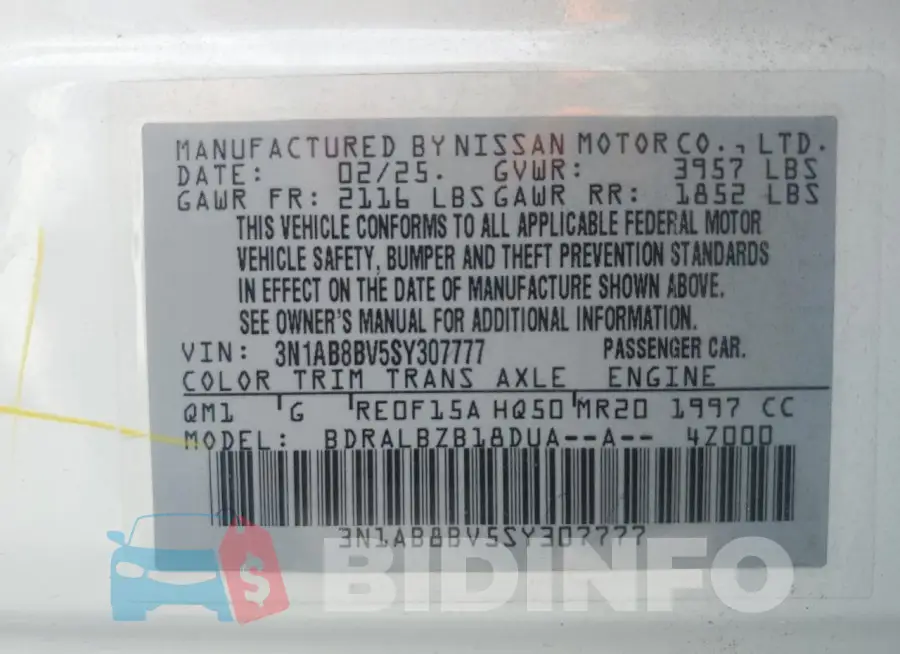 3N1AB8BV5SY307777 Photo# 13