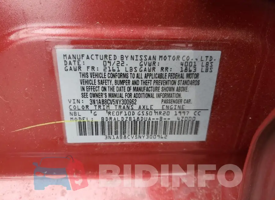 3N1AB8CV5NY300962 Photo# 12