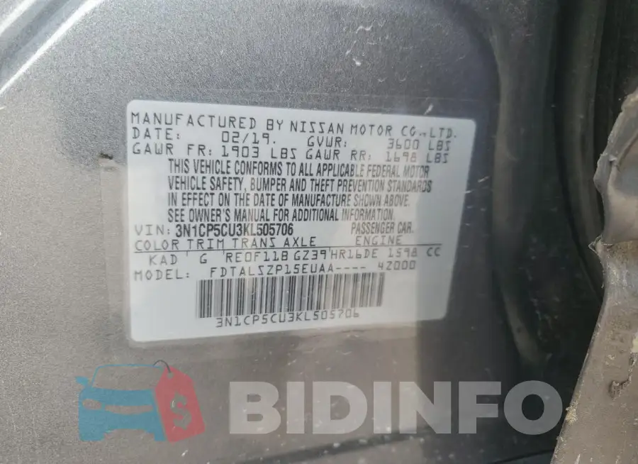 3N1CP5CU3KL505706 Photo# 12