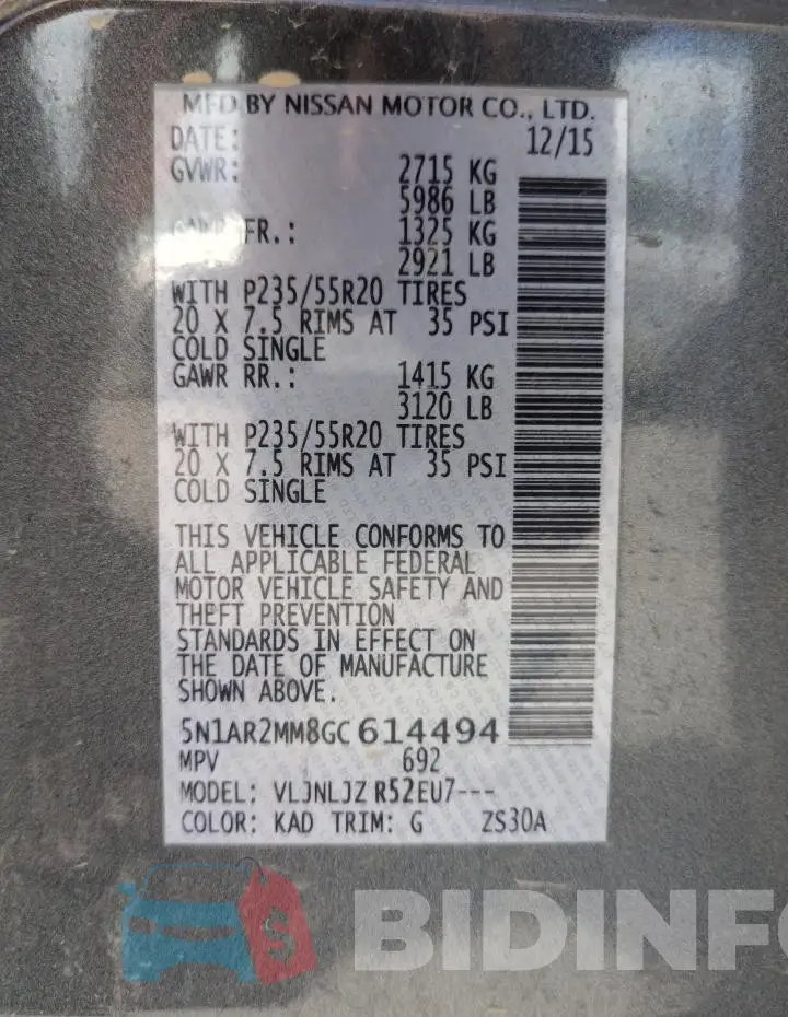 5N1AR2MM8GC614494 Photo# 13