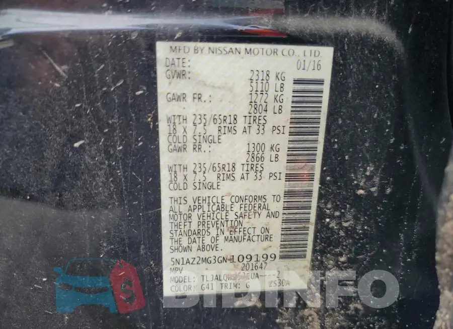 5N1AZ2MG3GN109199 Photo# 13
