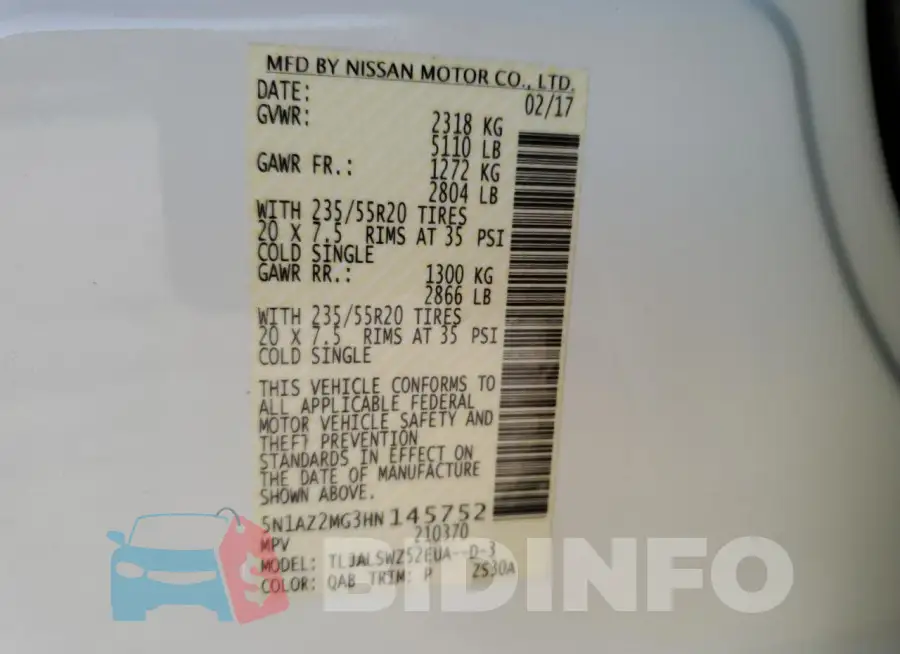 5N1AZ2MG3HN145752 Photo# 13