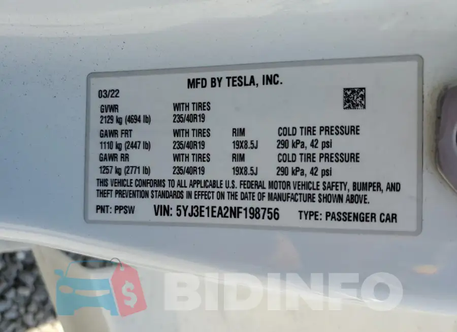 5YJ3E1EA2NF198756 Photo# 12