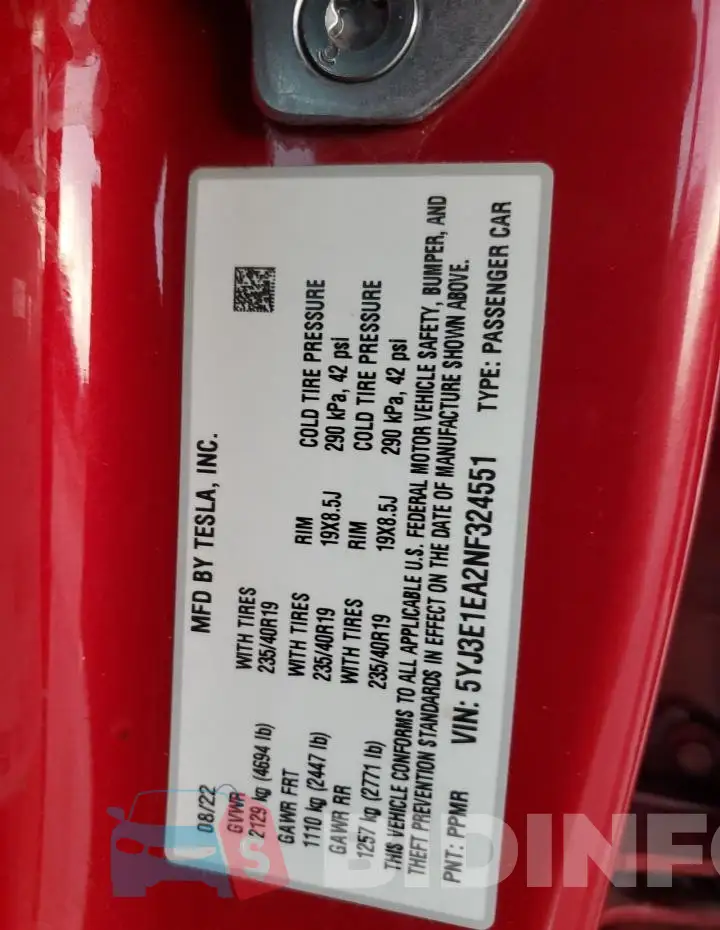 5YJ3E1EA2NF324551 Photo# 12
