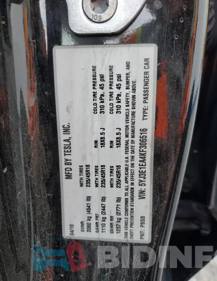 5YJ3E1EA4KF306516 Photo# 12