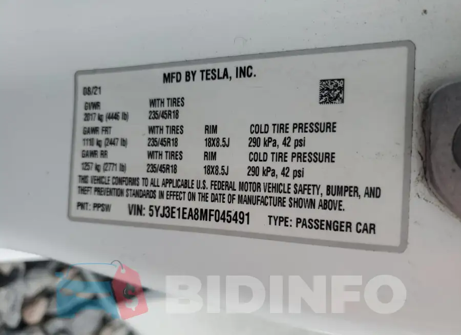 5YJ3E1EA8MF045491 Photo# 12