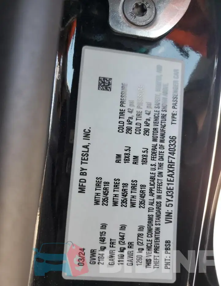 5YJ3E1EAXRF740336 Photo# 13