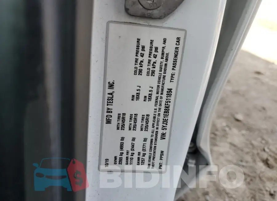 5YJ3E1EB8KF511894 Photo# 13