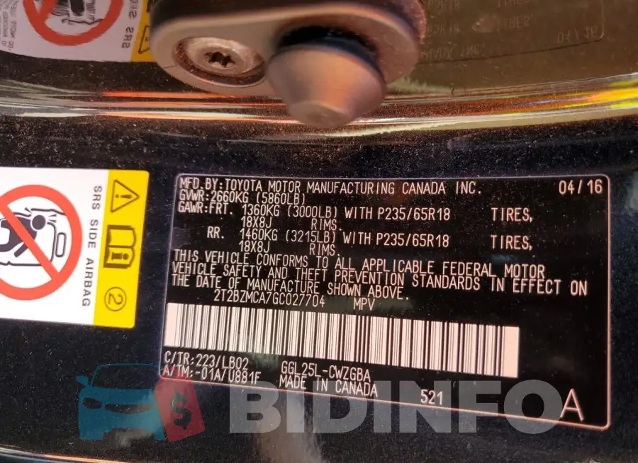 2T2BZMCA7GC027704 Photo# 13