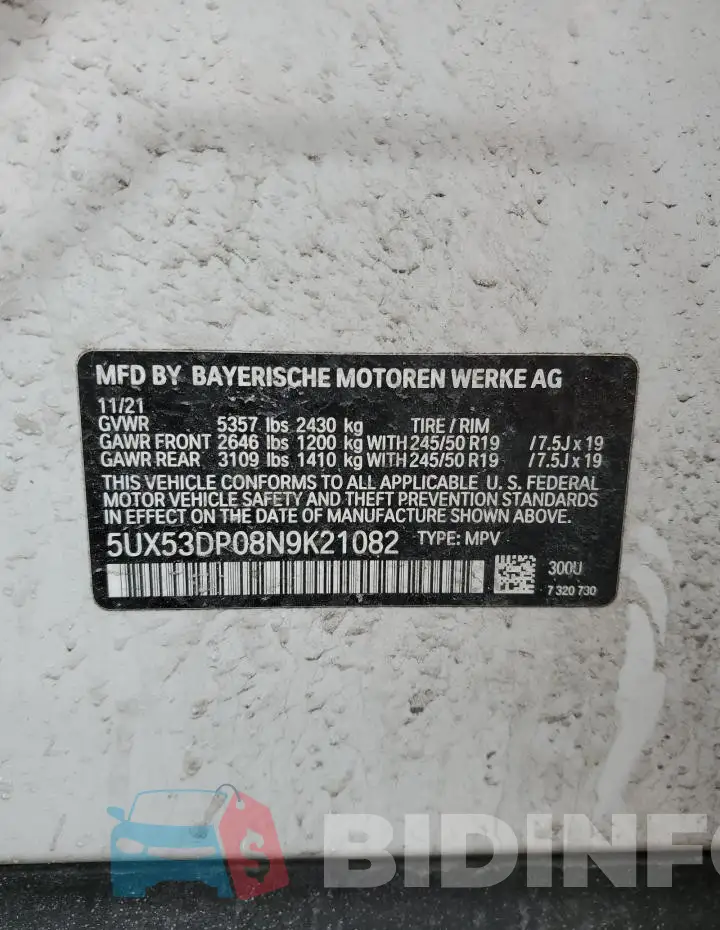 5UX53DP08N9K21082 Photo# 13