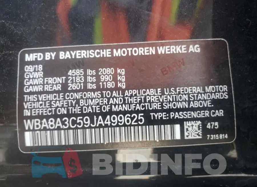 WBA8A3C59JA499625 Photo# 13