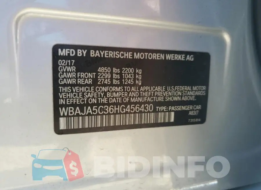 WBAJA5C36HG456430 Photo# 12