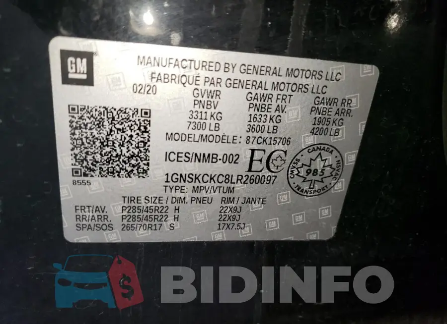 1GNSKCKC8LR260097 Photo# 13