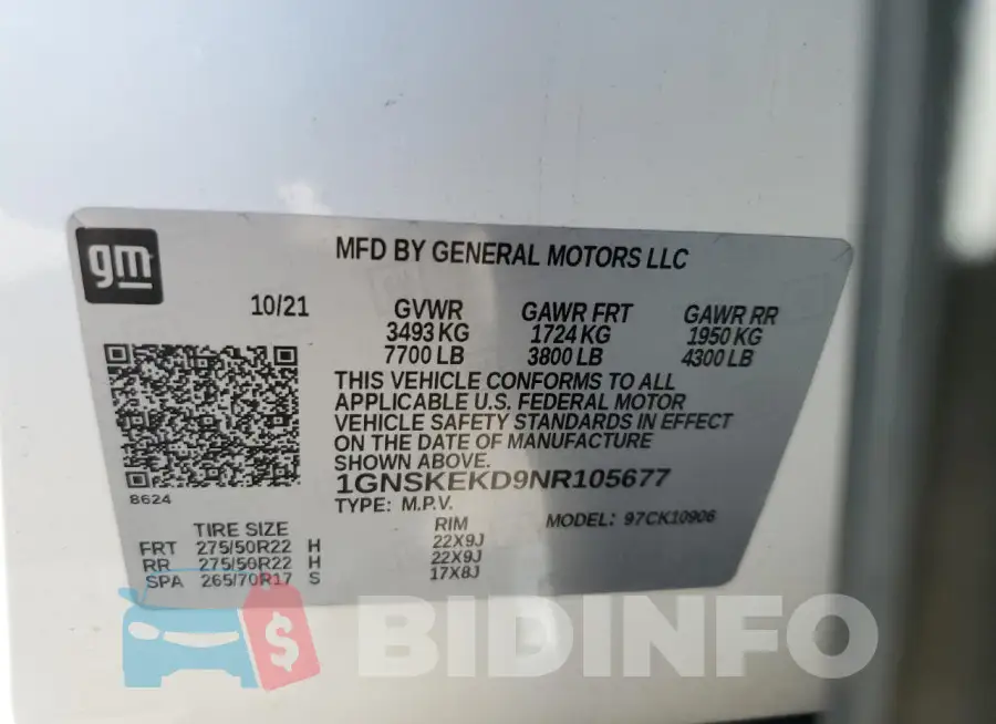 1GNSKEKD9NR105677 Photo# 13