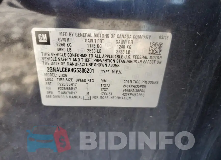 2GNALCEK4G6306201 Photo# 12