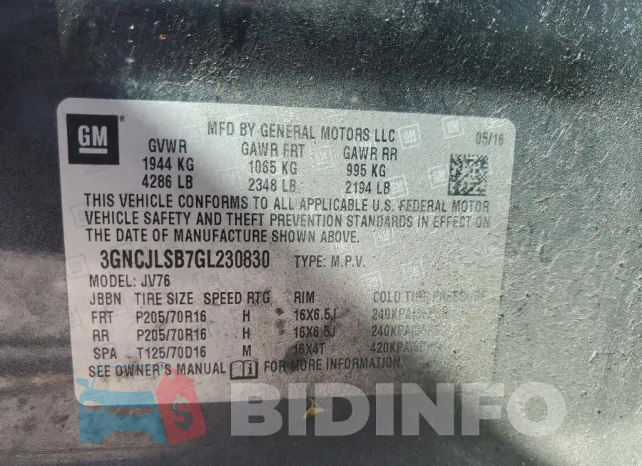 3GNCJLSB7GL230830 Photo# 13