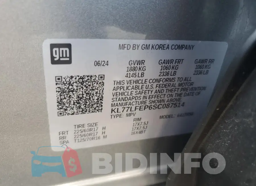 KL77LFEP6SC087514 Photo# 13