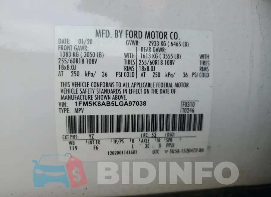 1FM5K8AB5LGA97038 Photo# 14