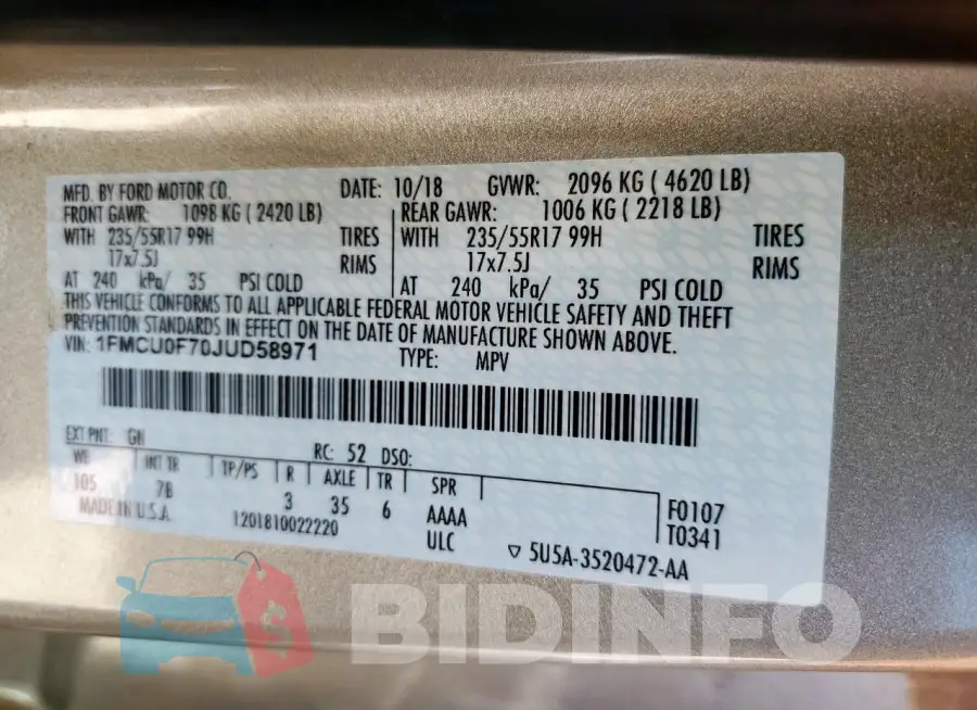 1FMCU0F70JUD58971 Photo# 13