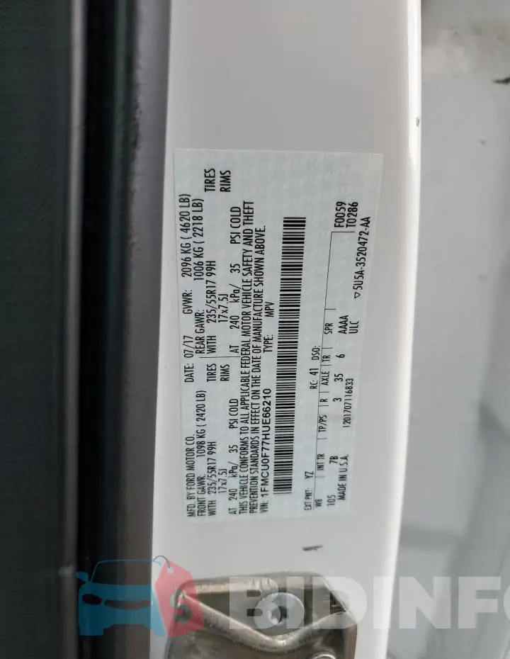 1FMCU0F77HUE66210 Photo# 12