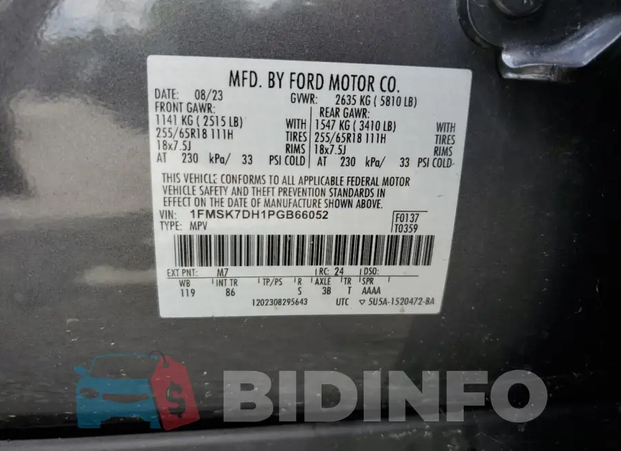1FMSK7DH1PGB66052 Photo# 14