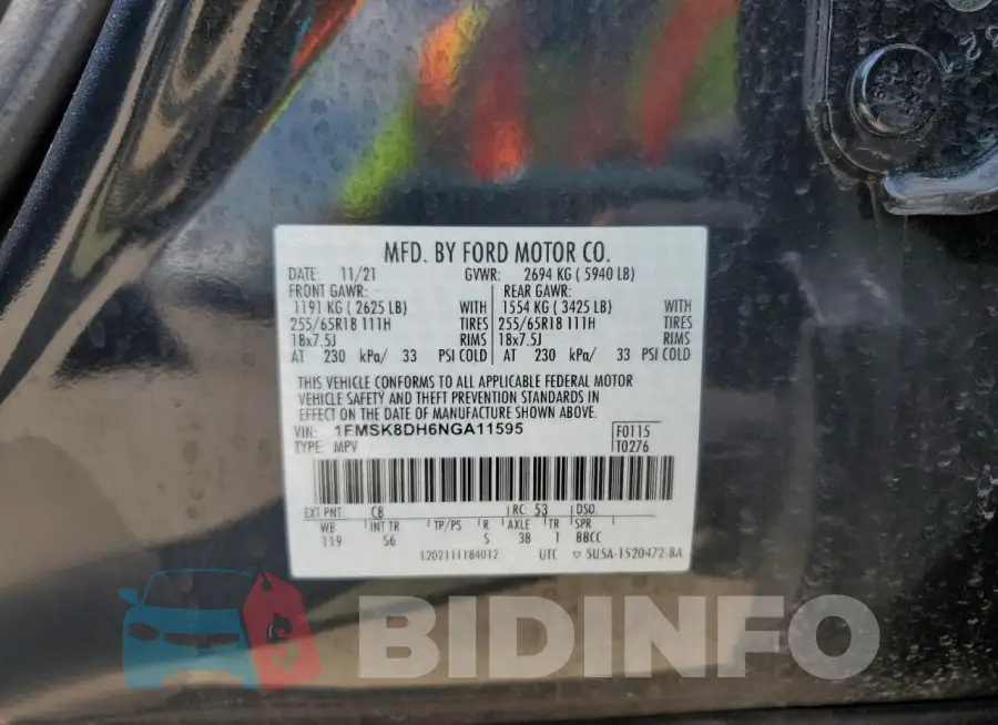 1FMSK8DH6NGA11595 Photo# 13
