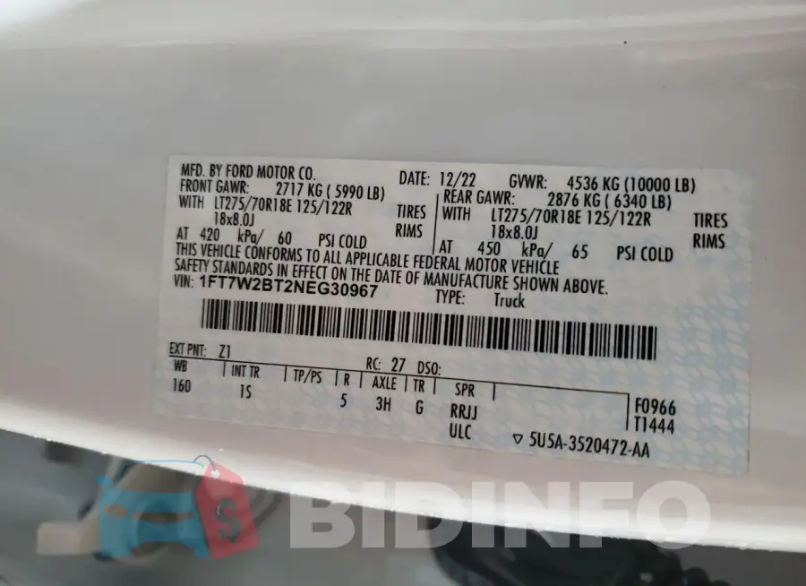 1FT7W2BT2NEG30967 Photo# 12