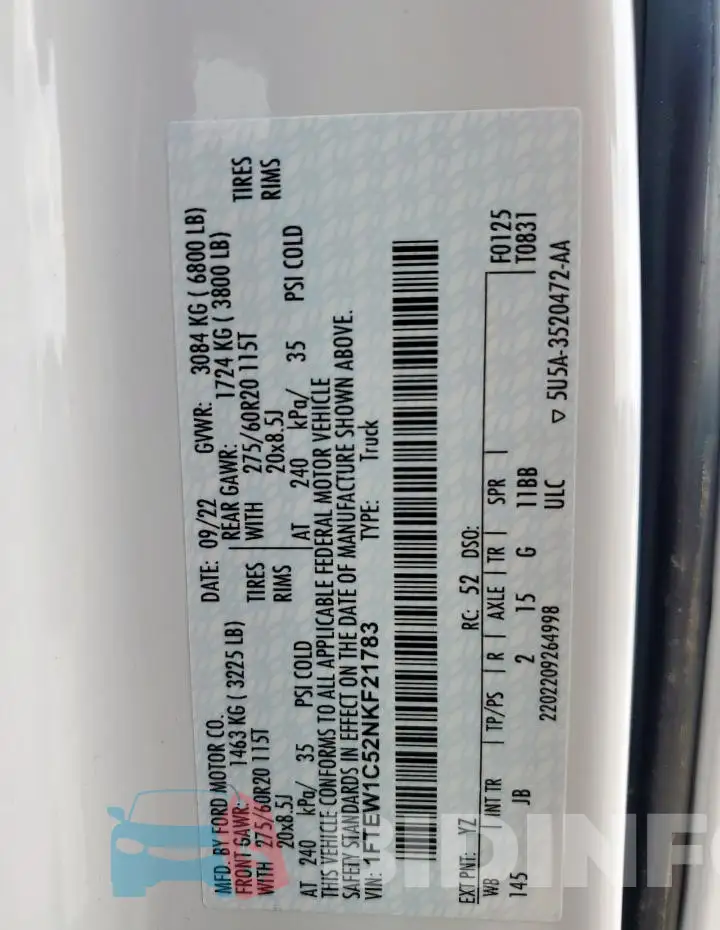 1FTEW1C52NKF21783 Photo# 12