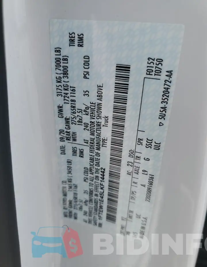 1FTEW1E45LKF14442 Photo# 12