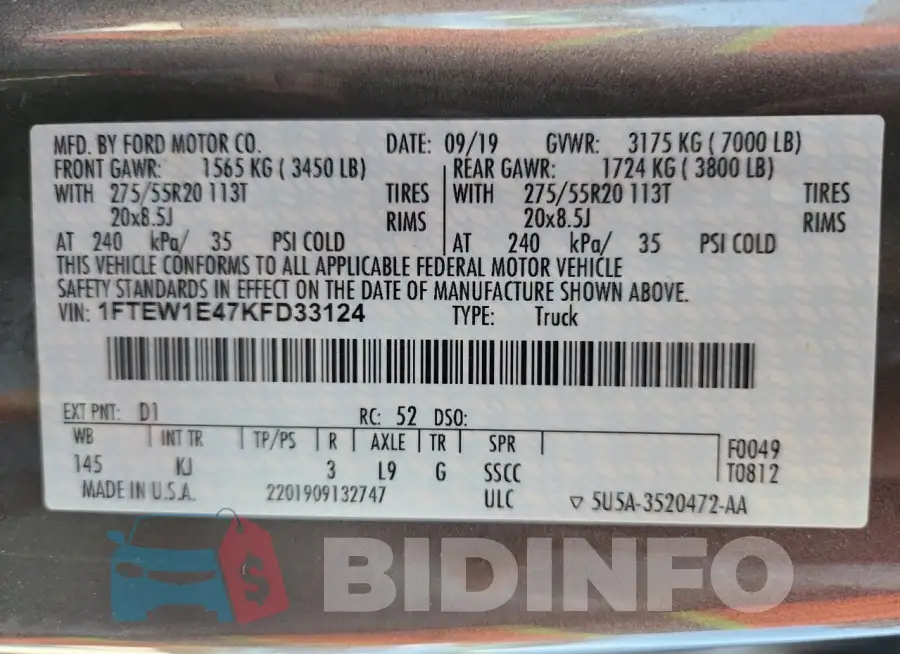 1FTEW1E47KFD33124 Photo# 13